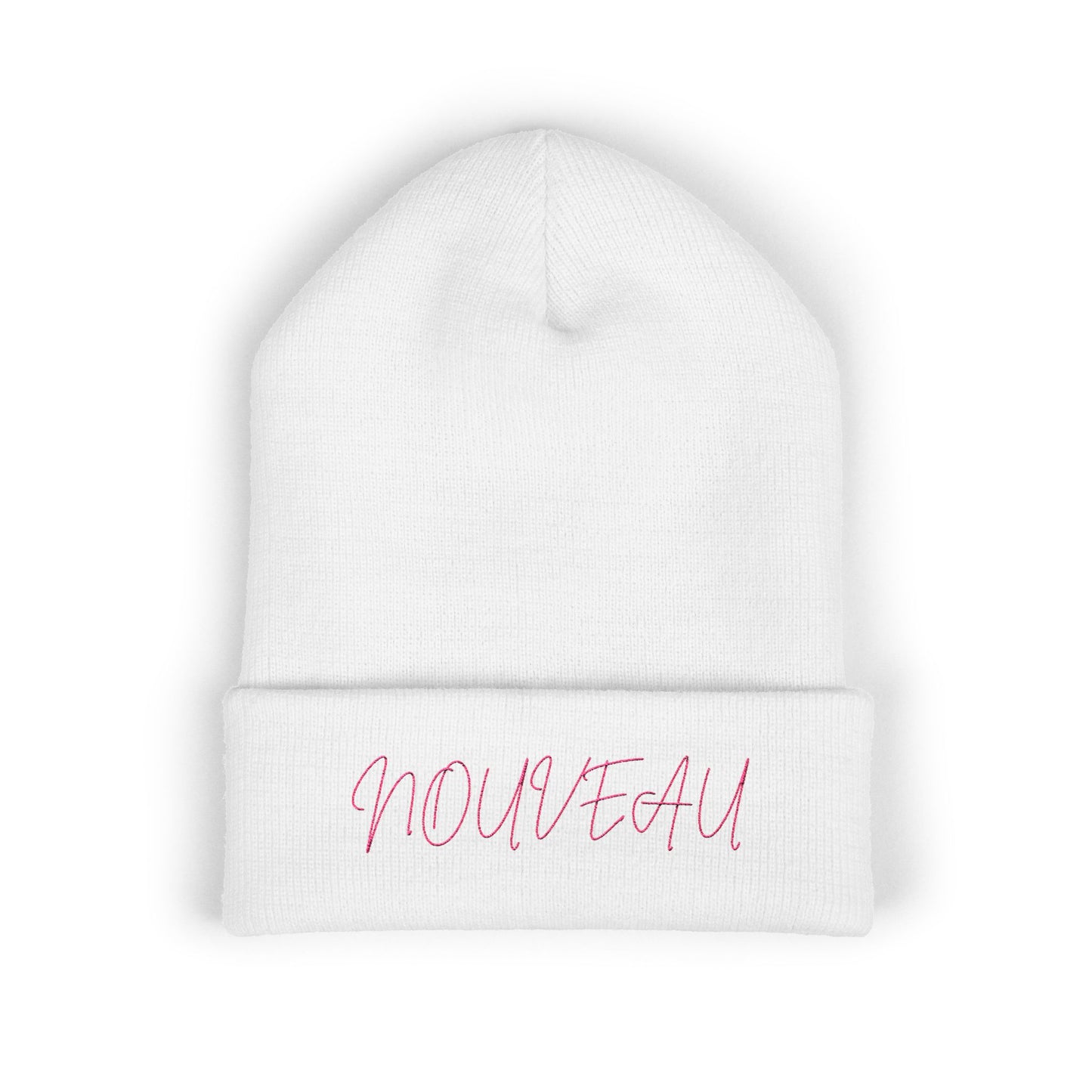 Pink Lettering NOUVEAU Embroidered Cuffed Beanie