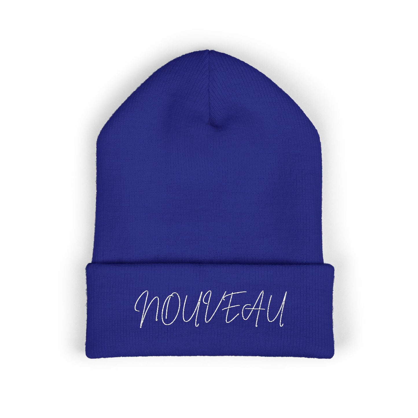 White Lettering NOUVEAU Embroidered Cuffed Beanie