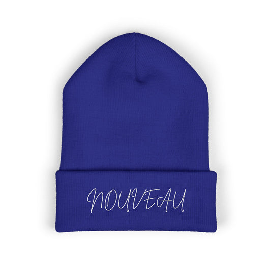 White Lettering NOUVEAU Embroidered Cuffed Beanie