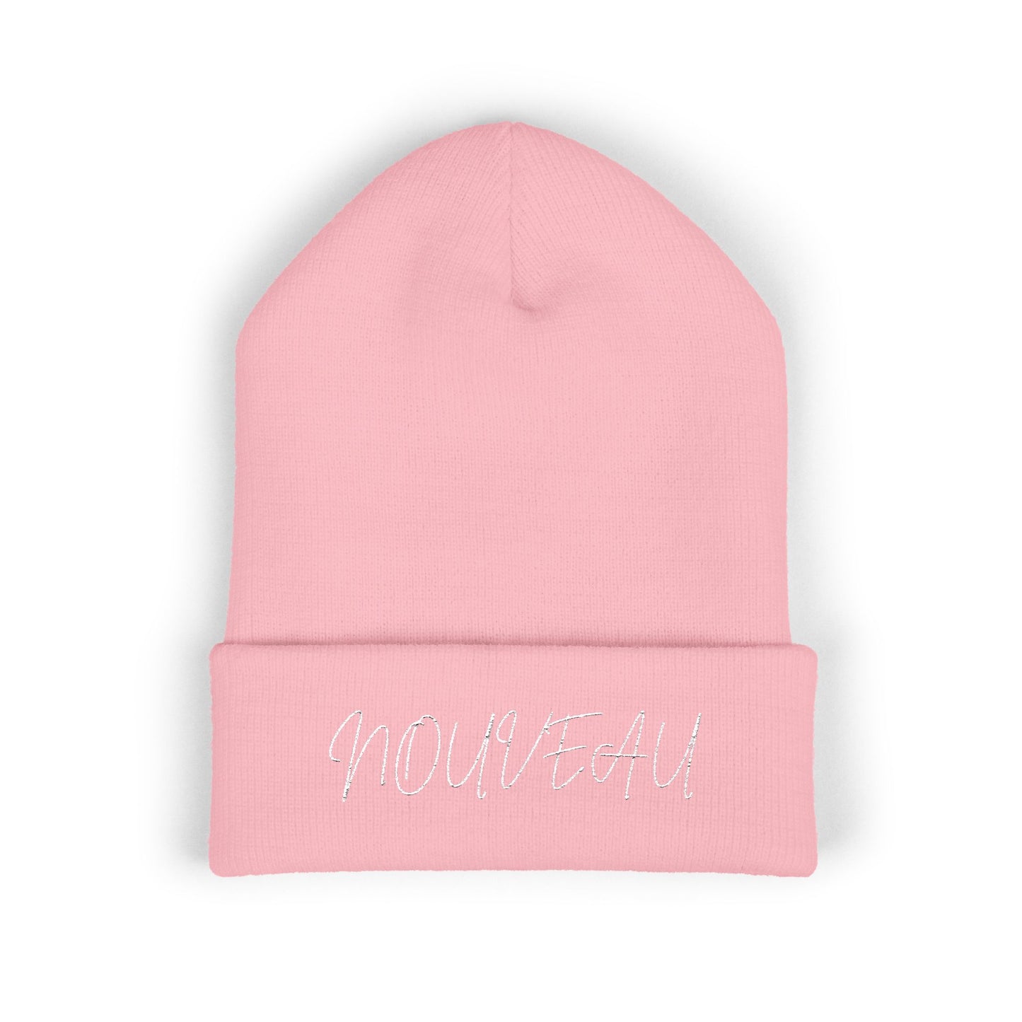 White Lettering NOUVEAU Embroidered Cuffed Beanie