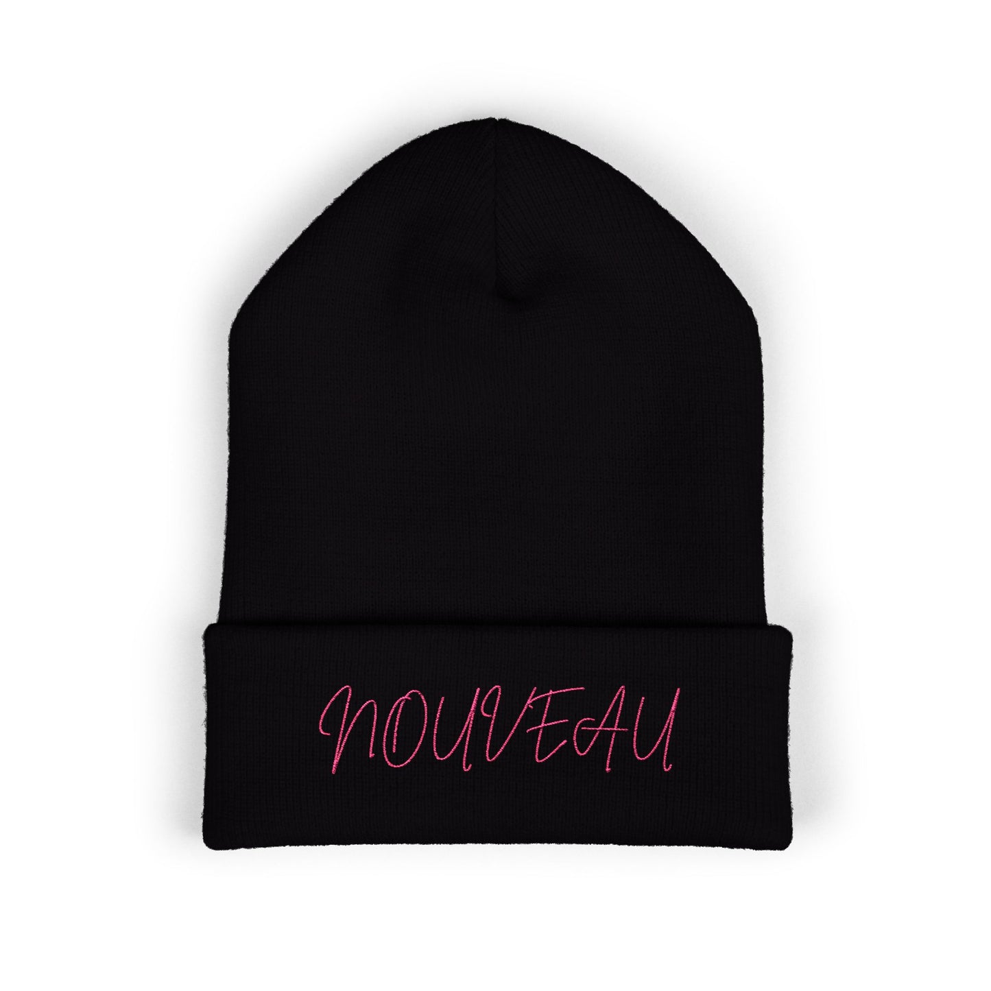 Pink Lettering NOUVEAU Embroidered Cuffed Beanie