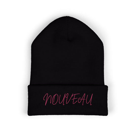 Pink Lettering NOUVEAU Embroidered Cuffed Beanie