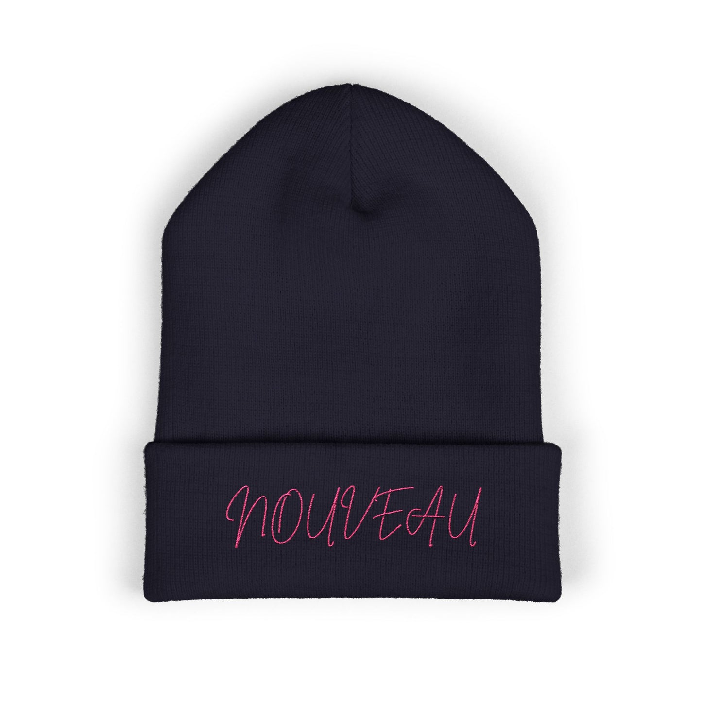 Pink Lettering NOUVEAU Embroidered Cuffed Beanie