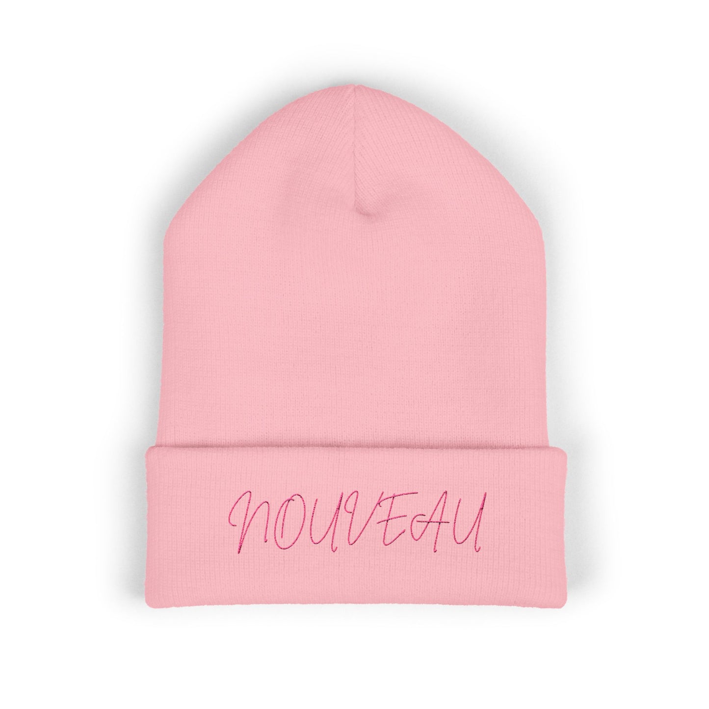 Pink Lettering NOUVEAU Embroidered Cuffed Beanie