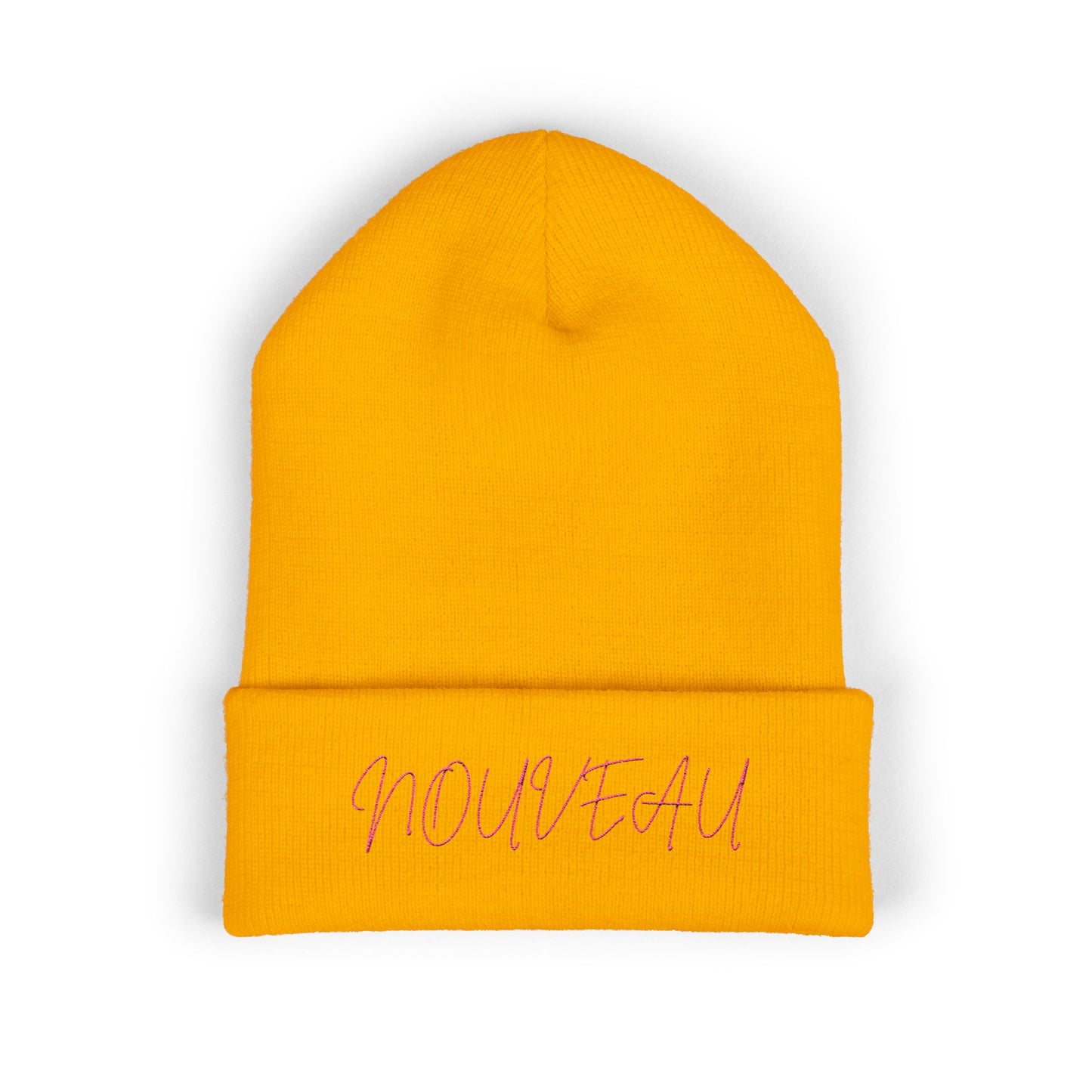 Pink Lettering NOUVEAU Embroidered Cuffed Beanie