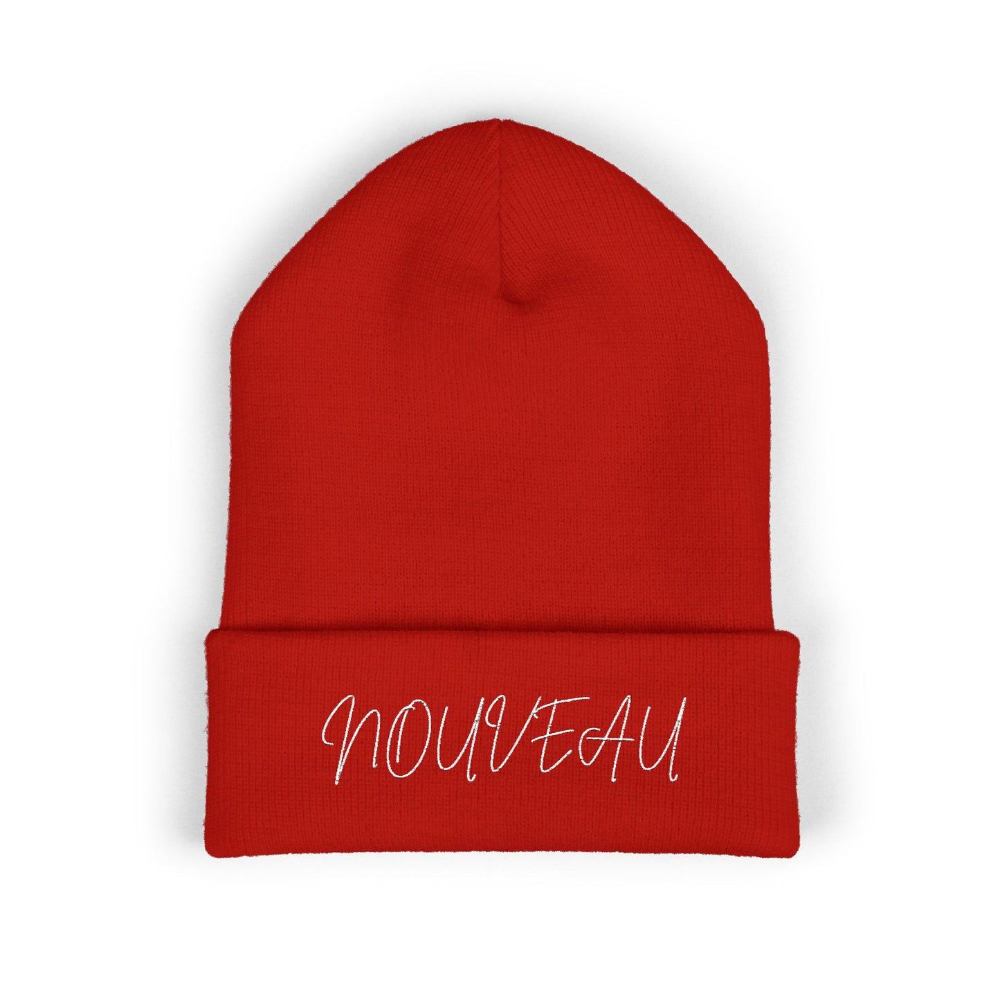 White Lettering NOUVEAU Embroidered Cuffed Beanie