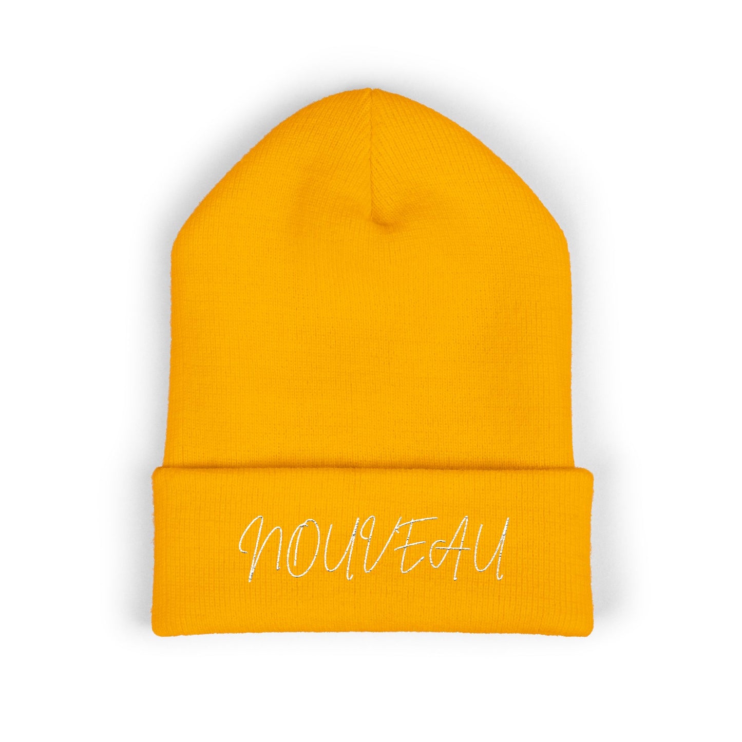 White Lettering NOUVEAU Embroidered Cuffed Beanie